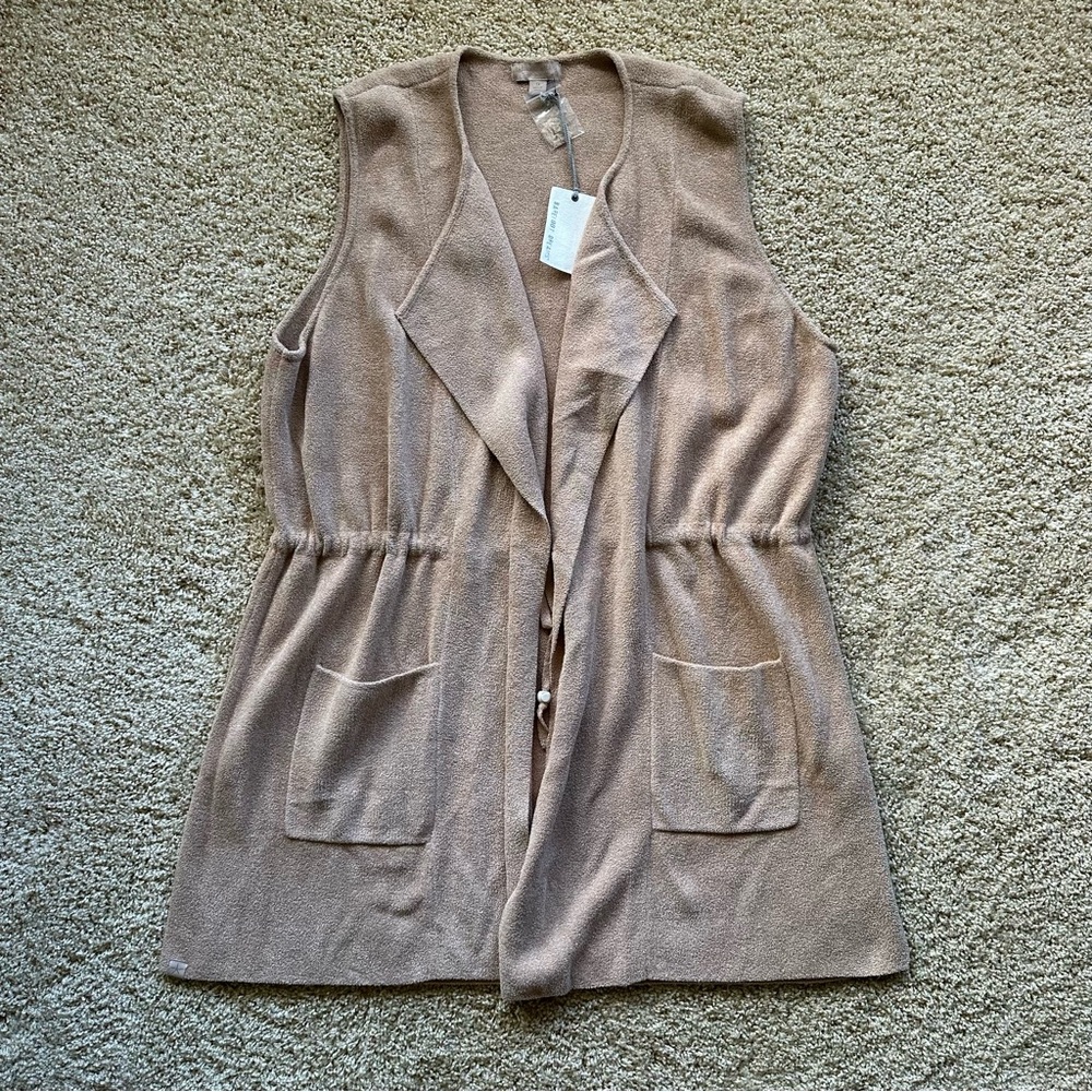 Barefoot Dreams CozyChic Ultra Lite Cascading Vest 1X Soft Camel Open Front‎ NWT